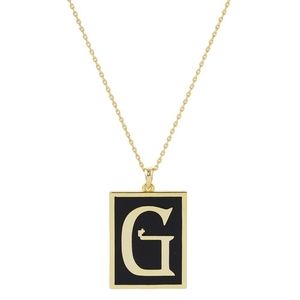 Black and Gold G Monogram Pendant Rectangle Frame Chain Necklace Initial Jewelry